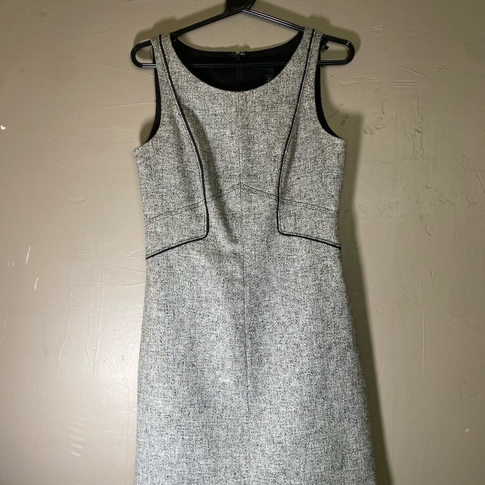 White House Black Market Black-Trimmed Gray Midi Dress